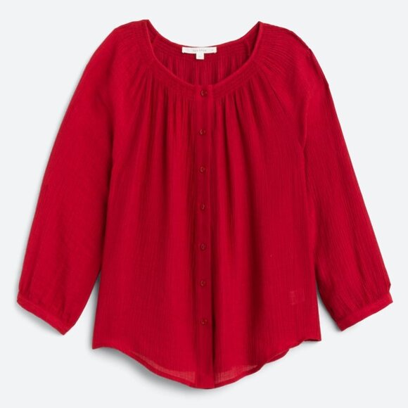 Red Textured Button Down Top | XS - Picture 1 of 9